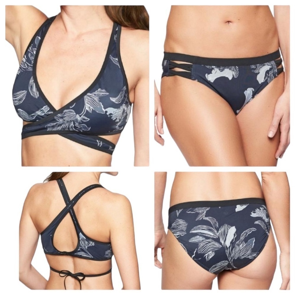Athleta Fiore Wrap Bikini with Strappy Bottoms in Navy Black Size S